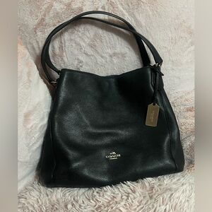 Coach Pebbled Black Edie Shoulder Bag Handbag Gold Turnlock